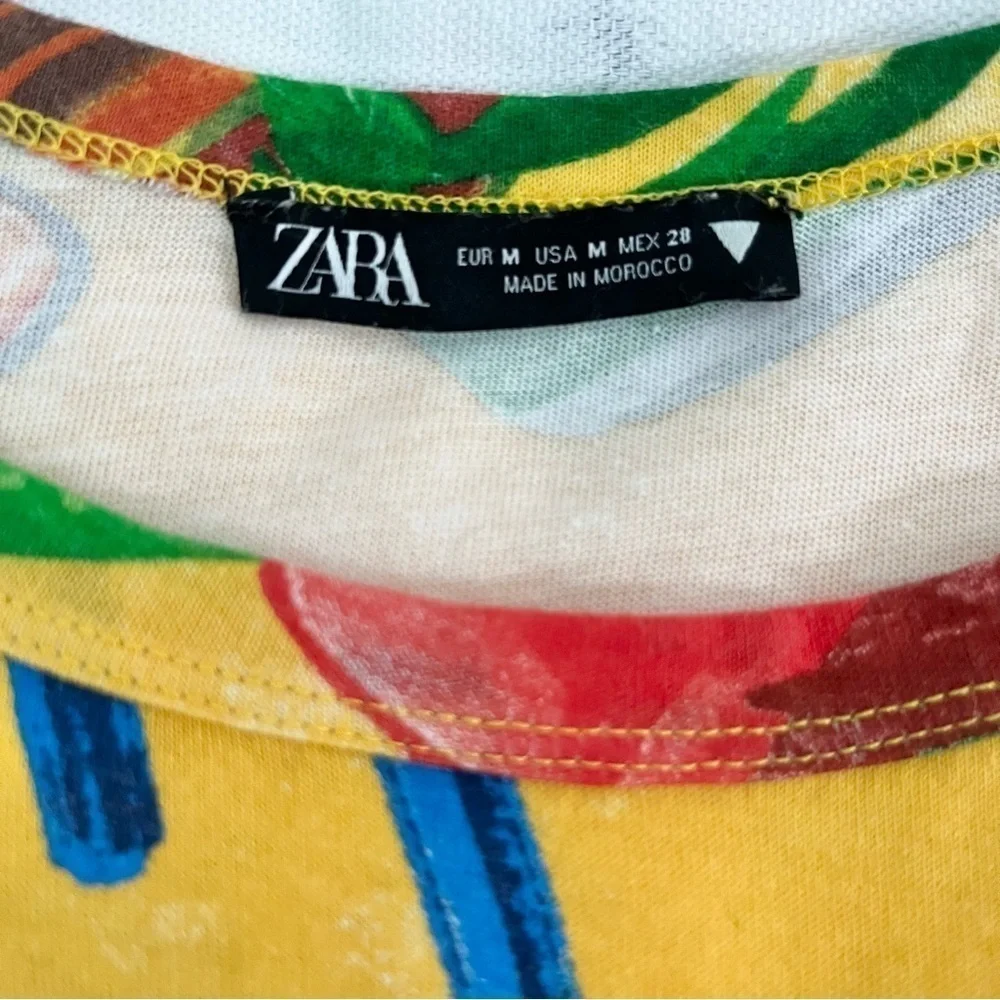 Zara Summer Patio Graphic Boxy Tee T-Shirt-Yellow Multicolor-Women Size Medium - Picture 5 of 11